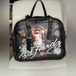 NWT Ed Hardy Geisha Girl Floral Bowling Satchel Crossbody Bag